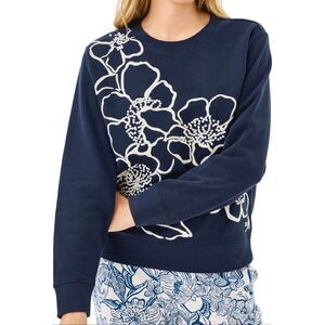 Lilly Pulitzer Ballad Cotton Sweatshirt- Low Tide Navy Go Big Embroidery- size X